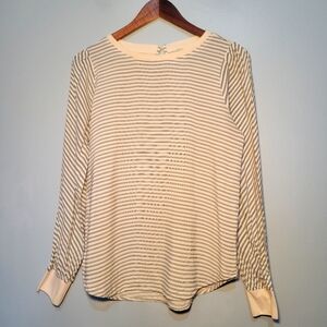 Loft Womens White and Black Pinstripe Long‎ Sleeve Cuffed Blouse Size Small